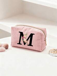 Customized A-Z Letter Corduroy Pencil Case, Customized Initial, Back To School Essential Pencil Bag, Valentine's Day Gift Makeup Bag, Ramadan Gift Choice, Large Capacity Travel Cosmetic Organizer (Smooth Zipper), Fresh And Cool Pink & White Letter Print Design, Lightweight And Foldable, Portable And Easy To Store, Thoughtful Gift For Girlfriend/Bridesmaid, Durable Toiletry Organizer For Home And Travel, Popular Back To School Gift - Multiple Styles - View 23