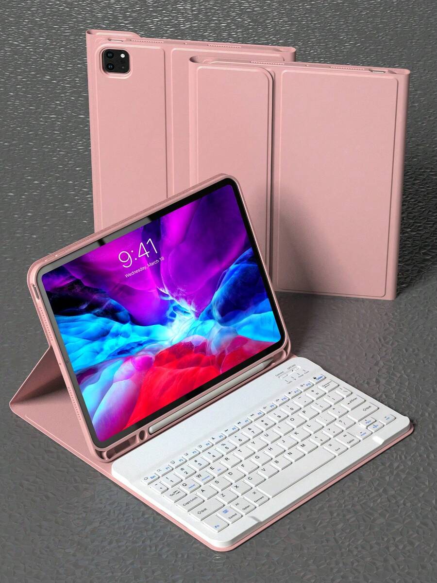 可拆卸式無線藍牙鍵盤保護殼附筆槽，適用於 iPad Air 5代 2022/Air 4代 2020/Air 6(M2) 2024/Air 7(M3) 2025/Air 8(M4) 2026、9.7"、7/8/9代 10.2"、11(A16) 10代、Pro 11 1/2/3/4代，粉紅色