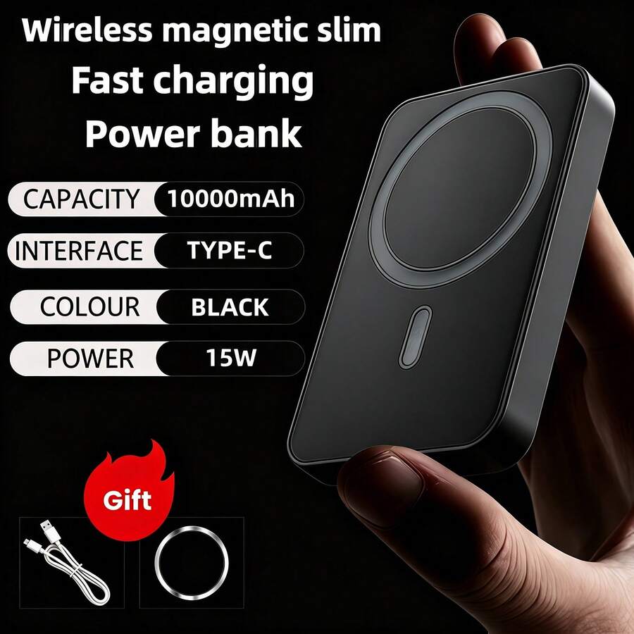GAWFOLK 15W Max Fast Charging Power Bank.Magnetic Power Bank Has A Capacity Of 5,000mAh And Is Built To Last. Adjustable Stand Enhances Usability, And The Wireless Charging Function Is Compatible With A Wide Range Of Mobile Phones And Electronic Devices. - 10000mAh Mini Power Bank (Black) - View 1