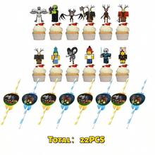 Roblox 22个卡通主题蛋糕装饰旗，时尚印花设计，厚实耐用材质，适用于生日、节日派对装饰、婚礼、婴儿派对、礼品包装 - 99 Forest Cupcake Straw - 查看 8