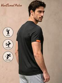 Vancamel Pulse Men's Short Sleeve Mesh Breathable Loose Lightweight Sports T-Shirt, Solid Color Versatile Casual Home & Leisure Tee For Daily Workout And Commute - Black - View 2