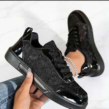 2026 New Spring/Summer Floral Lace Hollow Women's Casual Sneakers, Lightweight Breathable Sporty Shoes,Fashion Skateboard ShoesSoft Sole Running Shoes - Chất lượng màu đen - Xem 5