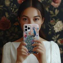 [24h Shipping From DE]Apple 17 16e 15 14 13 12 Pro Max PlusElegant Peacock Floral Embroidered PRINT Phone Case: Bird Art  Cover MagSafe   Galaxy  23 24 25 26 - Frosted Texture - View 11