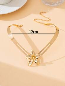 1pc Niche Design Elegant Summer Daily Beach Vacation Gold Metal Shiny Wide Star Flower Choker Necklace For Women - Yellow Gold - View 6