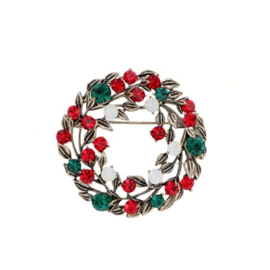 Broche de Navidad de vidrio con diamantes de imitación clásico para mujeres y niñas,,,,campana, broche de corona - Guirnalda - Ver 1