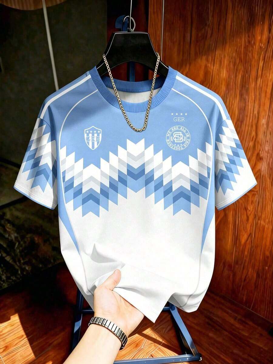 Aesthetic Post Camiseta de fútbol con patrón retro totem, mexicano, maya, de manga corta, versión del jugador#9 - Multicolor 4 - Ver 1