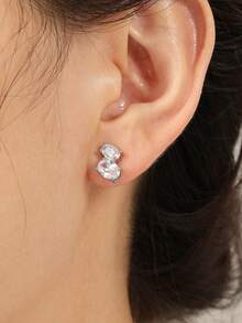 rakol 2pcs Silver Cubic Zirconia Stud Earrings - Silver - View 5
