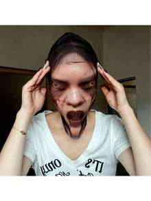 1pc Halloween Female Ghost Mask, Scary Female Ghost Mask, Halloween Thriller Female Ghost Head Cover, Escape Room Role Play Prop, Horror Decoration Mask, Suitable For Halloween Night Costume And Holiday Dress Up - Multiple Styles - View 2