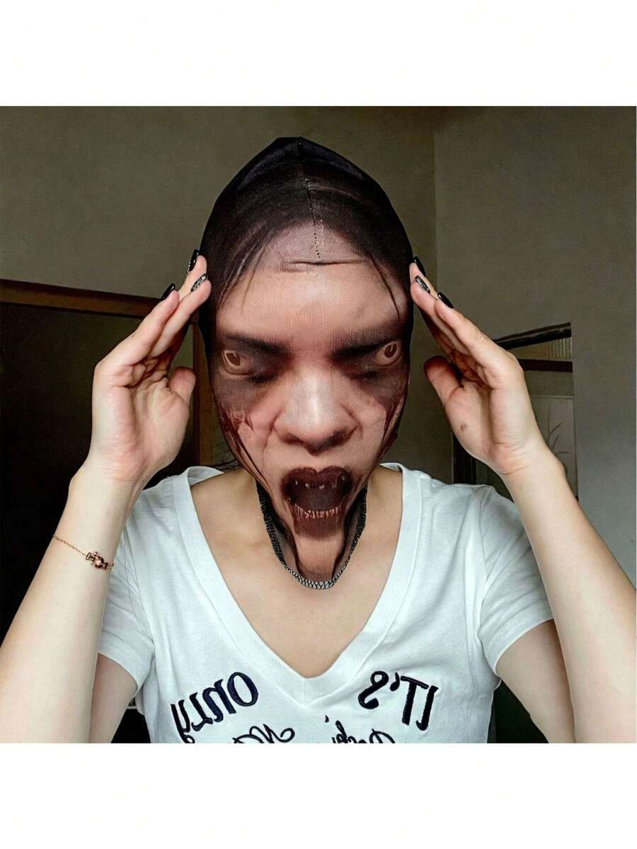 1pc Halloween Female Ghost Mask, Scary Female Ghost Mask, Halloween Thriller Female Ghost Head Cover, Escape Room Role Play Prop, Horror Decoration Mask, Suitable For Halloween Night Costume And Holiday Dress Up