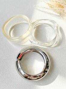 Brazalete asimétrico de resina transparente con diseño geométrico, pulsera de aleación para mujer - Multicolor - Ver 2