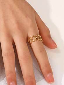 1 chiếc nhẫn hở bằng thép không gỉ mạ vàng 18K, kiểu dáng tối giản hình bầu dục và vuông, phù hợp cho nữ giới đeo hàng ngày và dự tiệc. - Vàng - Xem 2