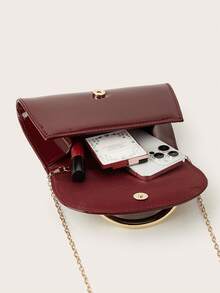 REMANLAND Charming Large Capacity Evening Clutch, Sparkling Chain Shoulder Strap, Luxurious Patent Leather Solid Color Wedding Party Handbag, Purse, Stylish - Burgundy - View 5