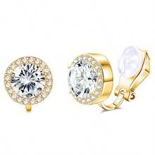2pcs Round Men's Cubic Zirconia Ear Clips, Gold/Silver Color Options, Hip-Hop Cowboy Style, Suitable For Party/Bar/Daily Wear - Round Ear Clips - View 5