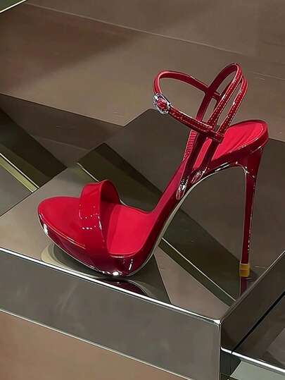 2026 New Stylish European And American Red High Heel Sandals, Elegant Strap Open Toe High Heels For Women, Summer