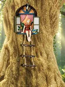 Fairy Window Decor For Fairy Tale And Garden Lovers, Dreamy Resin Ladder Ornament, Magical Outdoor Garden Tree Decoration, Perfect Birthday Gift, Charming Magic And Pastoral Style Garden Accent - A - View 7