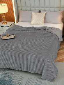 1pc Striped Soft Plush Blanket, Skin-Friendly And Comfortable For Bedroom And Guest Room, Machine Washable, Suitable For All Seasons - Light Grey - View 8