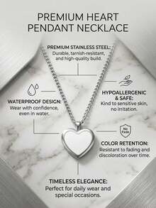 1 Peça Colar Elegante Minimalista de Aço Inoxidável 316L com Pingente de Coração Branco, Estilo Feminino, Colar Elegante, Colar de Aço Inoxidável, Perfeito para Casamentos, Chás de Panela, Dia dos Namorados, Dia das Mães, Natal, Aniversários, Formaturas, Escritório, Escola, Viagens, Praia, Brunch, Noite de Encontro, Presentes e Uso Diário. - Branco - Visão 4