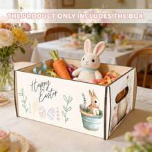 1pc Wooden Easter Bunny Storage Box - Cute Rabbit Illustration Wooden Puzzle Box, Suitable For Spring/Summer Home Decor, Easter Party Decoration, Semi-Open Wooden Frame Box, Perfect Housewarming Gift & Organizer - Multicolor - View 3