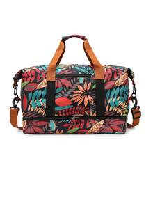 1pc Large Capacity Tropical Leaf Print Wet/Dry Separated Yoga Fitness Bag, Fashionable All-Season Travel Bag With Shoe Compartment - Multicolor - View 6