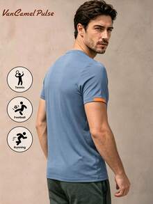 Vancamel Pulse Men's Short Sleeve Mesh Breathable Lightweight Solid Color Sports T-Shirt, Outdoor Sports Commute Light Business Short Sleeve, Daily Home Casual Short Sleeve - Blue - View 2