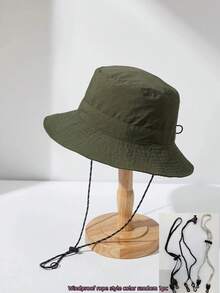 1pc Quick-Dry Bucket Hat, , Outdoor Hiking Waterproof Sun Protection Hat, Fishing Sun Hat Foldable Storage, Fashion Accessory Hat, Holiday Gift, Back To School Season {Windproof Rope Color Style Random} Men's Hat - Multicolor - View 16
