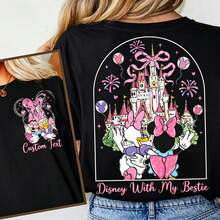 Camiseta holgada de Disney "Girls Just Wanna Have Fun" de los años 90, estilo castillo, unisex, 100% algodón, de manga corta y casual, con estampado gráfico de Minnie y Daisy - Negro - Ver 1