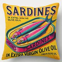 1pc Olive Oil Sardine Pattern Decorative Pillow Case With Hidden Zipper, Suitable For Sofa, Living Room, Office And Home Decor - Machine Washable (Double-Sided Print, Pillow Insert Not Included) - Multicolor - View 11