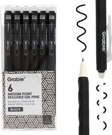 Grabie Erasable Gel Pens, 0.7mm Medium Point, Black Blue Red Ink Retractable Erasable Pens, Smooth Writing & Clean Erasing Ink Planner, Note Taking, Drawing & Office Use, Pack Of 6 FDBM - 6 Black - View 10
