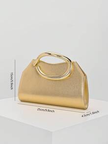 Bolso de mano minimalista de moda europea y americana para mujer, bolso sobre, bolso de embrague de PU para la noche, bolso asimétrico, adecuado para combinar con vestidos de baile, fiesta, boda, novia, dama de honor, vestido de cumpleaños, incluye correa de cadena - Dorado - Ver 3
