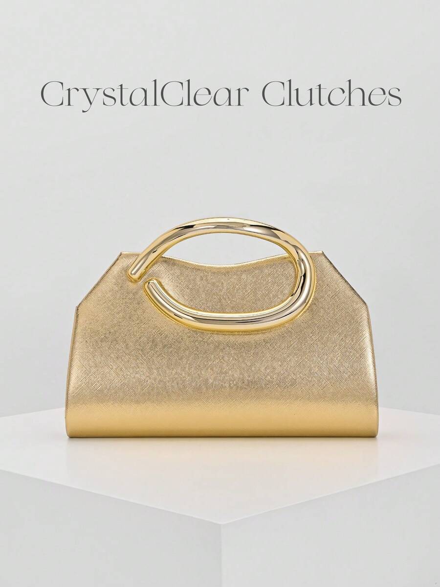 Bolso de mano minimalista de moda europea y americana para mujer, bolso sobre, bolso de embrague de PU para la noche, bolso asimétrico, adecuado para combinar con vestidos de baile, fiesta, boda, novia, dama de honor, vestido de cumpleaños, incluye correa de cadena - Dorado - Ver 1
