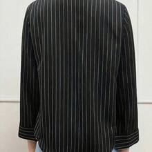 Fashion Women's Clothing Blusa casual de manga larga con botones delanteros y cuello, de corte holgado y con rayas, color negro, para mujer, primavera/verano - Negro01 - Ver 5