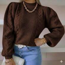 Women's Long-Sleeved Ribbed Blouse With A Round Neck And Braided Knit Details, In A Wool-Like Fabric. - Óxido marrón - Ver 1