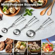 3pcs Ice Cream Scoops Set, Premium Cookie Scoop, Small/Medium/Large Stainless Steel Scoops, Professional Ice Cream Scoop With Trigger Release, For Baking, Cookies, Fruits And Ice Cream - Silver - View 7