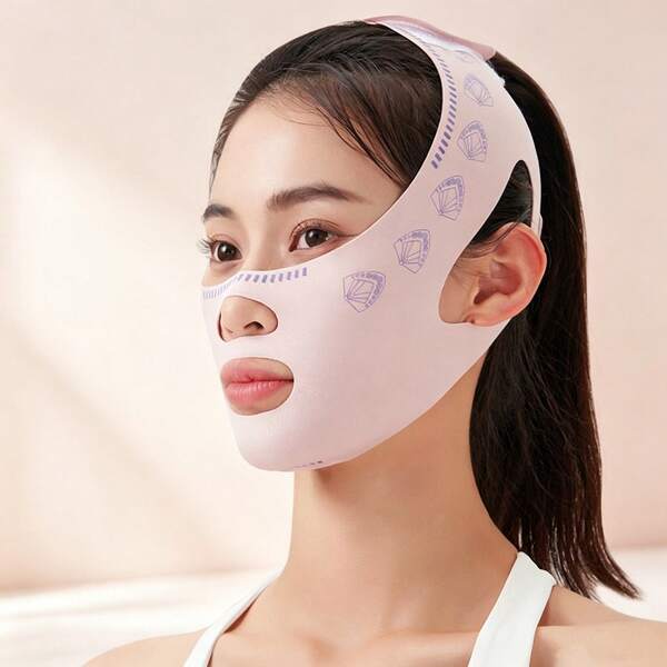 1pc Breathable V-Face , Invisible Lifting & Firming Face Mask, Soft & Sweat-Absorbent Fabric, Zonal Lifting Design Contouring Face Shape, Full Face Coverage Lifting, Non-Slip Strap, Suitable For Sleeping, Relaxing At Home, Daily Wear, Easily Achieve Tight Facial Contour, Practical Home Facial Care Essential For Spring & Summer