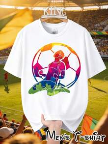 Short-Sleeved T-Shirt With "Colorful Victory Style" Print Of The Football Star, With Dazzling Championship Colors, Ideal For Cheering At Matches, With High Football Quality. - 白色 - 查看 1