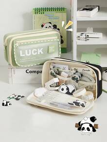 Luck Pencil Bag Pen Case Best Wish Frosted Front Multi Slots Mesh Pocket Storage Pouch For Stationery School - Multicolor - View 2