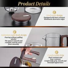 Enchanti Magic Tea Pot 720ml, Water Separation Glass Teapot With Wooden Handle, Press Control Tea Infuser With Strainer For Loose Leaf Tea, Witchcraft Style Glass Kettle For Home Office Tea Ceremony, Gift For Tea Lovers, Housewarming Gift - Brown - View 6