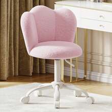 Home Office Chair, Desk Chair, Height-Adjustable Vanity Chair, Swivel Chair Made Of Sherpa Leather, Thickened Cushion (Up To 150kg) For Study, Bedroom, Pink - 粉色 - 查看 11