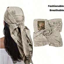 1pcs Square Scarf 35inch Retro Newspaper Print Headscarf Women Casual Fashion Headscarf Square Scarfs - 彩色 - 查看 7