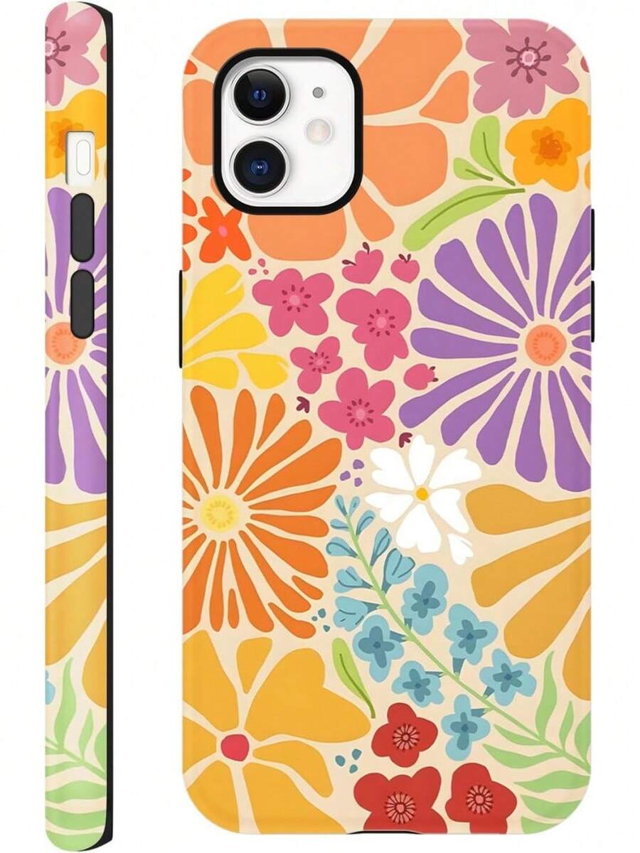15 Sommer-Handyhülle ,, schönes sommerliches Blumenmuster-Design, Schutzhülle geeignet für Mädchen, doppelschichtige stoßfeste weiche bunte Silikon-TPU-Polsterhülle, 02 - Weiß 4 - Übersicht 1