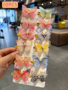 10pcs/Set Vintage Gradient Butterfly Hair Clips, Women's Hair Accessories, Ethereal Girl Hair Pins, Bangs Side Clips, Exquisite Tulle Elegant Rhinestone Design, Daily Use - Multicolor - View 2