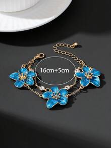 1 chiếc vòng tay trứng hoa hai lớp hình hoa xanh mộng mơ tráng men thủ công phong cách nghỉ hè, quà cưới cho nữ - Màu xanh lam - Xem 7