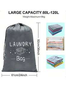 Extra Large Drawstring Travel Laundry Bag, Durable, For Dirty Clothes Storage, Easy To Install, Travel Essential, 4 Colors Available, Transparent Pattern, Drawstring Closure, Made Of High-Quality Tear-Resistant Polyester Fabric - Multicolor - View 5