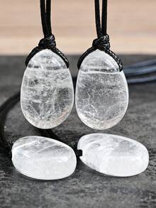 Yumfeel Natural Transparent Crystal Pendant Necklace Unisex - Asymmetrical Water Drop Pendant, Hand Woven. Bohemian Summer Beach Style. Suitable For Daily Wear. Perfect Gift - White - View 10