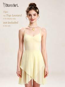 DonsGirl 1pc Women's Ballet Mid-Length Chiffon Wrap Design Ballet Skirt, Solid Color Suitable For Dance Performance Fall - Light Yellow - View 9