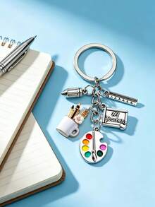1pc Back To School Gifts For Pencil Ruler Book Art Palette Keychain For Boys Girls Birthday Christmas Gifts For Teacher Students Tote Bags Keychain - Multicolor - View 6