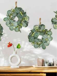 1/3/5pcs Green Artificial Eucalyptus Leaves & Branches Wreath, Suitable For Wedding Decor, Event Styling, Party, Home Decor, Tabletop, Doorway, Garland And Wreath Decoration - Green - View 5