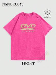 [100% Cotton] DVD Video Nostalgic Green Logo Vintage Gaming Print T-Shirt 2000s Aesthetic Retro Summer Shirt - Unisex Women & Men's Campus Daily Wear - Washed T - Red - 查看 1