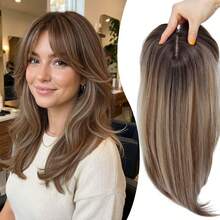 14 Inch Women's Synthetic Hair Topper With Bangs, 5.5 Inch X 5 Inch Hand-Woven Lace Front 360° 3D Coverage Thin Mesh Synthetic Hair Topper For Sparse Hairline - Multicolor - View 11