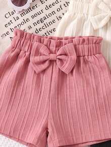 Conjunto de 3 piezas de pantalones cortos con lazo de unicolor para niñas bebé, de verano - Multicolor - Ver 3